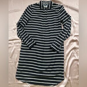 Madewell Striped Black and White silk Long Sleeve Dress